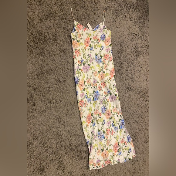 Alice + Olivia NEW Harmony Floral Drapey Side Slit Slip Dress In Gardenia Sz 10 - Picture 10 of 16